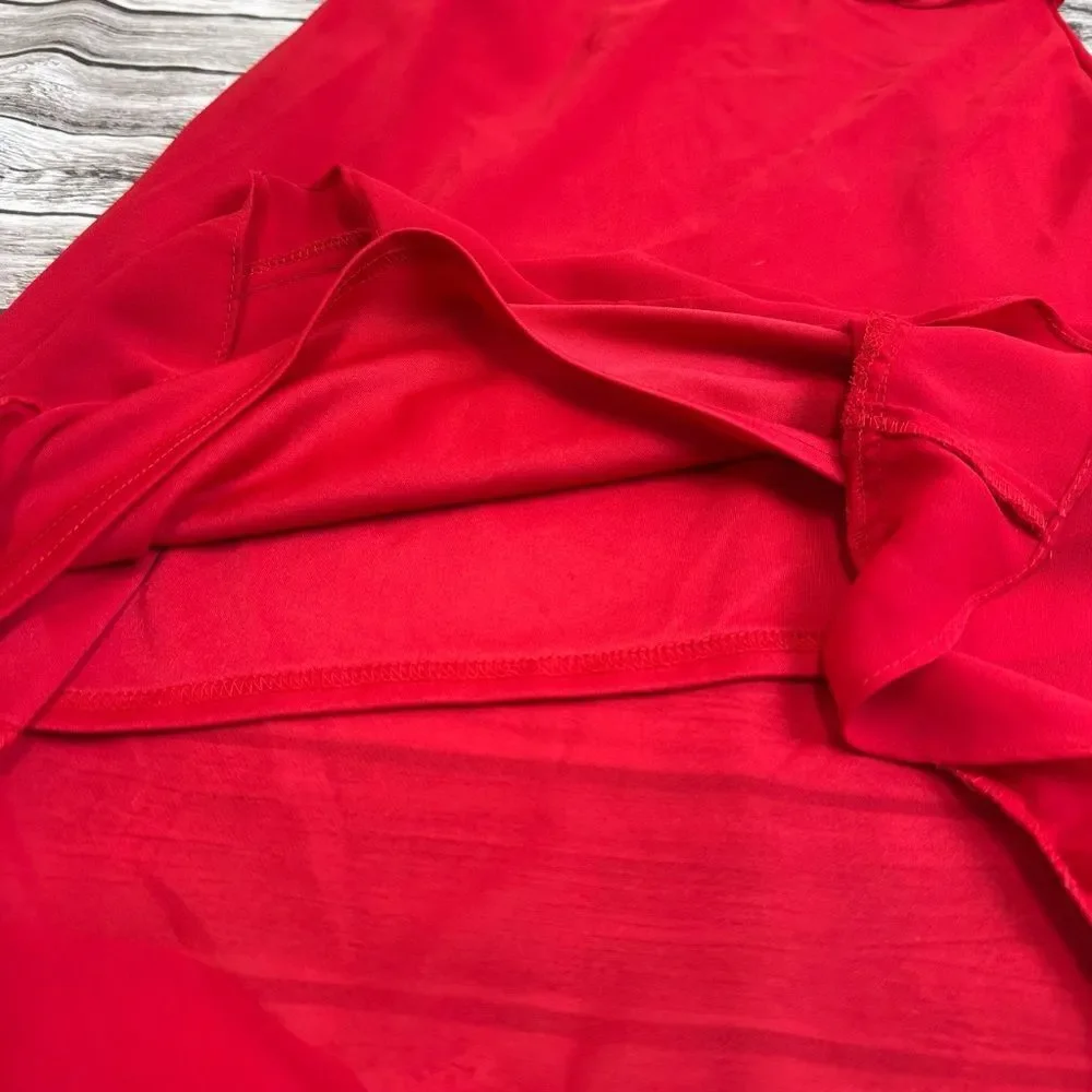 VTG 90s Breakin Loose Women's Red Faux Wrap Dress Mini Ruffle 9/10 - Picture 9 of 13
